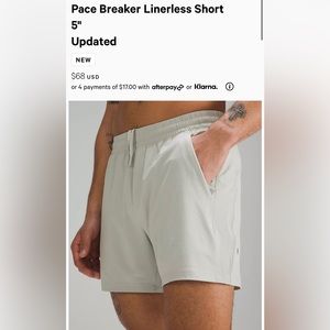NWOT Men’s Lululemon Pacebreaker 5’ Shorts